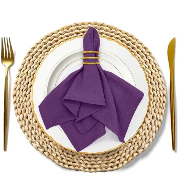 12 pcs - Purple Eggplant Napkins 20” x 20” Cotton and Satin Napkins - Picture 6 of 9